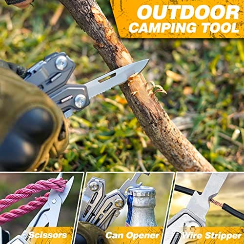 BIBURY Multitools, Portable Multi Tool Foldable Pliers with Scissors, Can Opener and Screwdriver, EDC Tools for Camping, Outdoor Activities, Repairing - Gift for Dad Men - Blackside — view 4