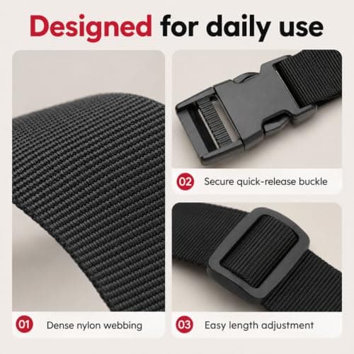 Solvind 2 Pack Luggage Straps, 1.5m Adjustable Heavy Duty Nylon Webbing Straps with Quick Release Buckles for Suitcase Camping Travel Backpack Compression, Black — view 4