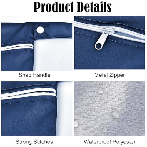 2 Pcs Large Travel Laundry Bags 55X45CM, Waterproof Washing Bags for Laundry with Zipper & Handle, Reusable Dirty Clothes Bag for Travel, Gym, Camping, Dorm, Swimming Pool (Claret-Navy Blue) — view 3