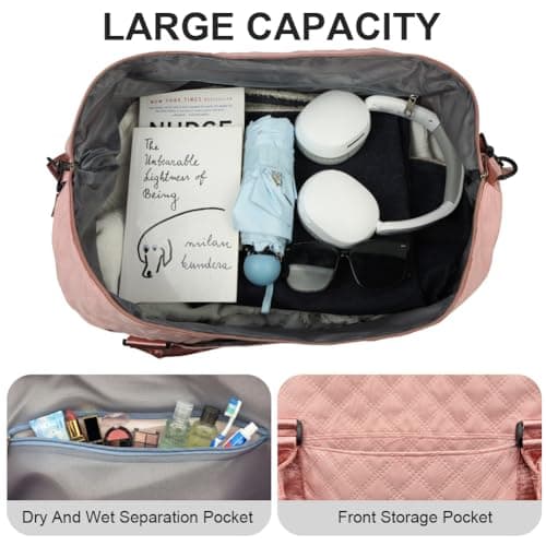 OSDUE Womens Gym Bag, 50L Large Travel Duffle Bags for Weekend Overnight with Wet Pocket, Toiletry Bag, Shoe Compartment, Cabin Luggage Holdall Bags for Hospital Sports, Pink — view 4