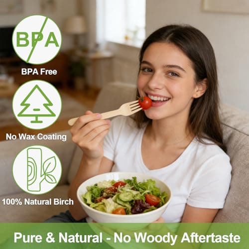 ZBXSNK 360Pcs Reusable Wooden Cutlery Set - Biodegradable Compostable Cutlery Set with 120 Spoons, 120 Forks & 120 Knives, Party Bamboo Cutlery for Picnic Camping Wedding — view 4
