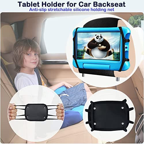 ViMOQi Car Tablet holder for kids,ipad Holder for Car Headrest,360° Adjustable Tablet Car Mount for Back Seat,Anti-Slip Strap and Holding Silicone Net for Kindle,iPad,Galaxy Tab,7~11" Screen Devices — view 2