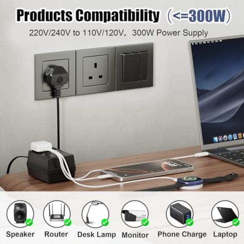 300W Power Converter 220V/240V to 110V/120V, Step Down Transformer — view 3