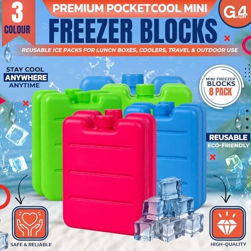 G4GADGET Freezer Blocks 8 Pack (8cm) | Reusable Ice Packs for Cool Bags, Lunch Boxes & Cool Boxes | Long Lasting Cooler Blocks for Travel, Picnic, Camping Accessories | Leakproof & Durable — view 2