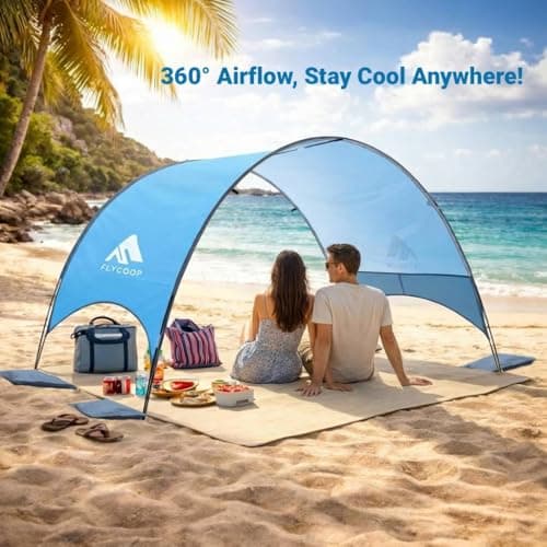 Flycoop 2026 Upgrade Beach Umbrella with UPF 50+ UV Protection – Compact & Portable Beach Tent Canopy with 360° Ventilation, Wind Ropes & Stakes – Family, Travel, Backyard, Park Shade — view 6