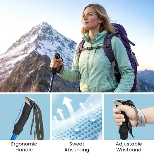 GREENSAPPIRE Walking Poles, 2 Pack Lightweight Collapsible Trekking Poles, Adjustable Hiking Sticks 108–130 cm, 7075 Aluminum with EVA Foam Grip & Padded Wrist Straps for Hiking, Camping & Backpacking — view 3