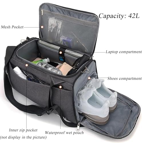 42L Waterproof Gym Bag with Shoes Compartment, Weekend Bag with Wet Pocket — view 2