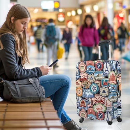 Kaket Suitcase Cover, Elastic Luggage Cover, Dustproof & Scratchproof Luggage Protector, Landmark Sticker, S(18"-21" Luggage) — view 5