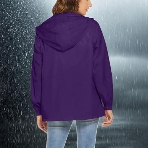 Waterproof Jacket Womens Packaway Rain Coat with Zip Pocket Outdoor Lightweight Softshell Sport Jacket Windproof Windbreak Hiking Jackets Casual Hooded Raincoats Rainproof Coats — view 6