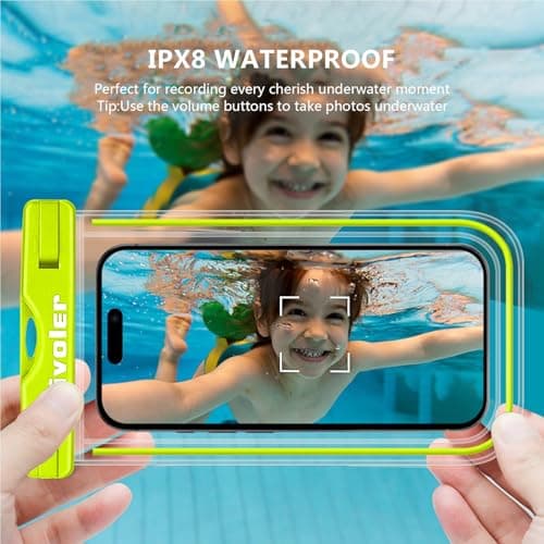 ivoler [2 Pack Waterproof Phone Case & Pouch Set - IPX8 Dry Bag with Waist Strap for Beach, Swimming, Kayaking - Fits iPhone 17 16 15 Pro Max, Samsung (Up to 7.0") - Lime Fluorescent Design — view 5
