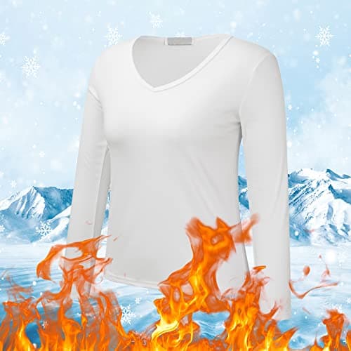 Full Length Long Sleeve Top Women Crew Neck Fleece Lined Thermal Thermal Underwear Slim Tops Long Sleeve Thermal Shirts Winter Tops Linen Top Today on Clearance White — view 5