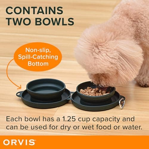 Orvis Pet Travel Collapsible Feeder with Food + Water Dish, 2-in-1, BPA Free, Food-Grade Silicone | Space-Saving Pet Travel Bowls, Nonslip Bottom + Carabiner Clip — view 4