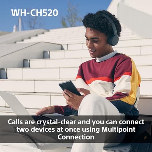Sony WH-CH520 Wireless Bluetooth On-Ear Headphones, Lightweight Design, Up to 50hr Battery Life, Quick Charge, EQ, Clear Call Quality, iOS & Android - Blue — view 6