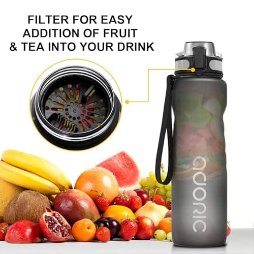ADORIC Sports Water Bottle 1L, BPA Free Tritan Leak Proof Gym Bottle, Grey — view 6