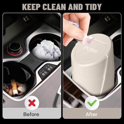 SGLRT Car Trash Can Bin with Lid - Car Garbage Can Cup Holder - Light Beige Mini Leakproof Vehicle Garbage Bin with 20pcs Trash Bags-Automotive Organizers and Storage for Front Back Seat Accessories — view 2