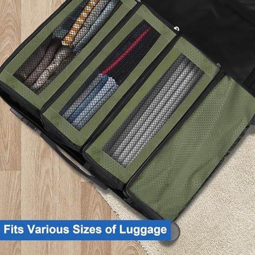 Olosar Suitcase Organizer, Travel Luggage Organizer Portable Hanging Travel Shelves Collapsible Hanging Packing Cubes for Carry on Suitcase, Army Green -M — view 2