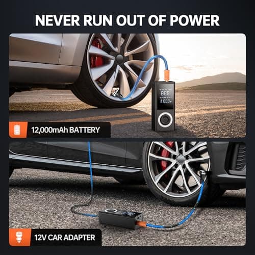 RADCLO Cordless Car Tyre Inflator Air Compressor, Portable Mini 150 PSI Electric Pump with Digital Pressure Gauge, Night LED, Auto Shutoff, Rechargeable Battery – for Car, Bike, Motorcycle, Ball — view 3