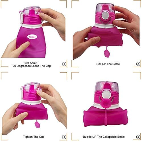 Kemier Collapsible Silicone Water Bottles-750ML,Medical Grade,BPA Free.Can Roll Up,26oz,Leak Proof Foldable Sports & Outdoor Water Bottles (pink) — view 4