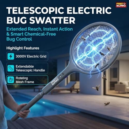 Telescopic Electric Fly Swatter Racket - USB Type-C Rechargeable Bug Zapper with Rotatable Head - Fly Zapper Racket for Mosquito & Flying Insect Control for Outdoor & Indoor - Chemical Free Design — view 2