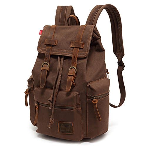 YUHAN Canvas Backpack Unisex Vintage Casual Rucksack Laptop Daypacks Schoolbag Student Bookbag Satchel Hiking Camping Bag Coffee — view 2