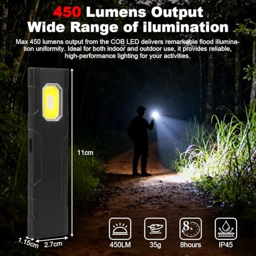 HOTUT Flat EDC Torch, Compact Pocket Flashlight with Clip and Magnetic Base, USB-C Rechargeable, IP45 Waterproof & Drop-Resistant, LED Torch for Hiking, Workshop, Repair — view 2