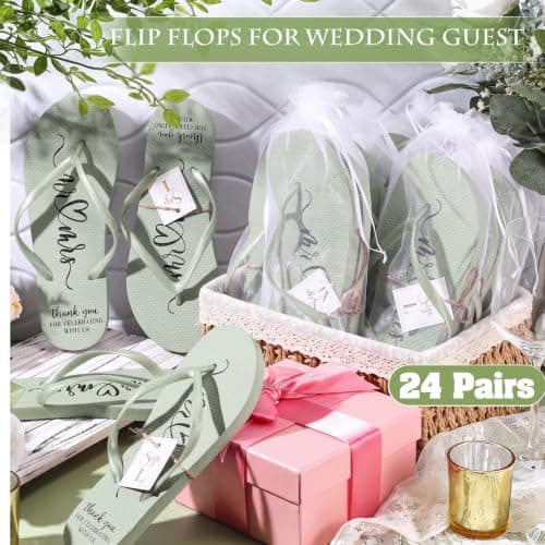 Breathffy 24 Pairs Wedding Flip Flops Bulk Slippers, Sage Green, One Size — view 4
