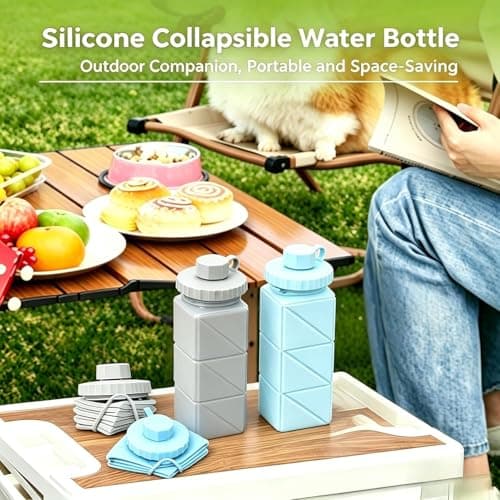 BAISEBAOFU Silicone Collapsible Foldable Water Bottle 620ml Reusable Portable Leak Proof Sports Bottle for Camping Hiking Gym Cycling Travel Running (Blue) — view 4