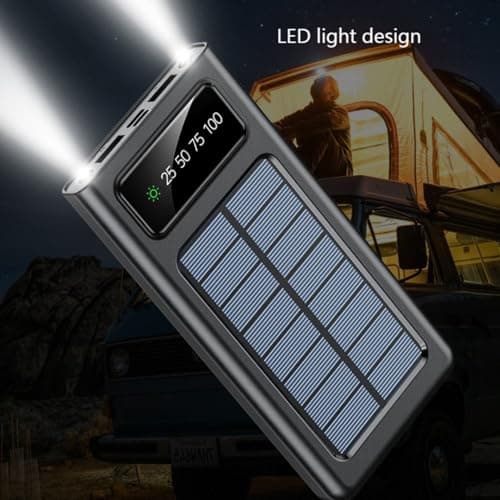 Solar Power Bank, with Built-in Cables, LCD Display, 5-Device Charging, Black/White (White, Milliamp Hours, 30000.0) — view 5