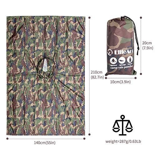 ElifeAcc Waterproof Poncho Multifunctional Rain Poncho Adult Waterproof for Outdoor Activities(Upgrade Lightweight-Camo Army Green) — view 5