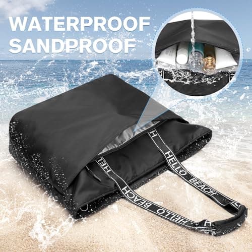 G4Free Beach Tote Bag Waterproof Sandproof Shoulder Bag Beach Bag Large Sports Bag Shopping Bag for Women, black, 21.6 x 5.5 x 15.9 Zentimeter — view 3