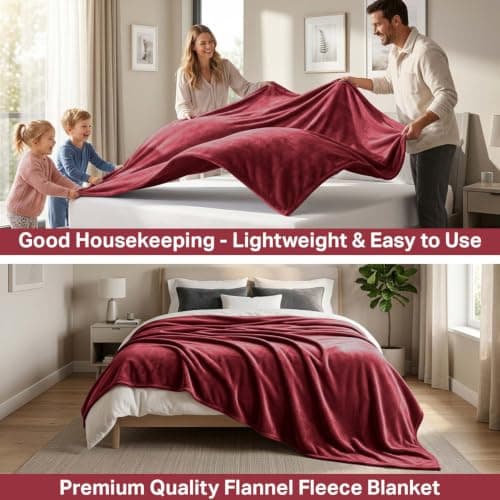 Oxford Homeware Fleece Blanket Sofa Throw Cuddly Reversible Soft Throws for Bed, Couch, Settee, Travel Lightweight and Breathable Blanket fit All Season (Burgundy, Throw/Single) — view 4