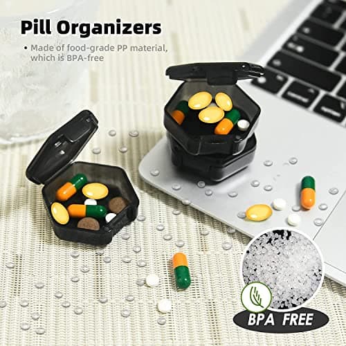 3 Pcs Pill Organizer Small Travel Pill Box Waterproof Portable Tablet Case Medicine Holders Mini Organiser for Vitamins, Supplements, Medication Outdoor Travel Camping (3 Black) — view 6