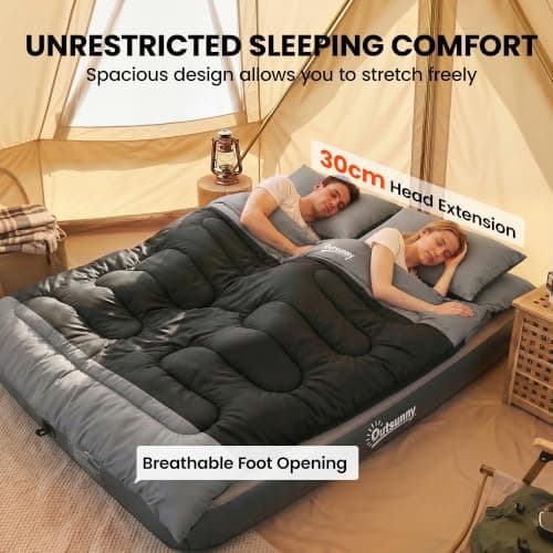 Outsunny Double Sleeping Bag with 2 Pillows 220 x 160 cm Black and Grey — view 5
