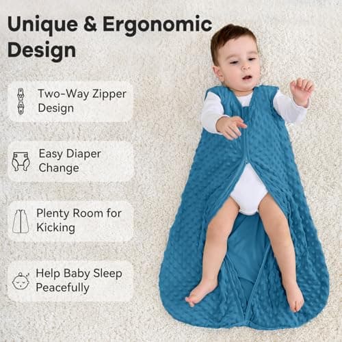 Unnivoll Baby Sleeping Bag 1.5 Tog with Plush Dots Sleep Bag 2 Pack Baby Sleep Sack Wearable Blanket for Newborn Infant 0-6 Months Sky Blue — view 4