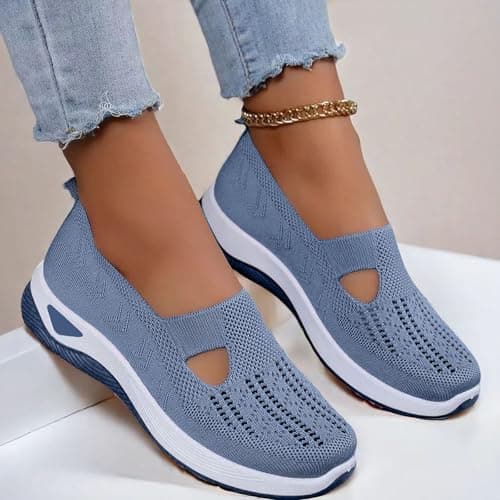 Shoes for Women，Wide Fit Ladies Breathable Mesh Walking Running Trainers Slip On Comfortable Arch Support Soft Sole Athletic Tennis Sneakers Non Slip Low Top Orthopedic Shoes — view 2