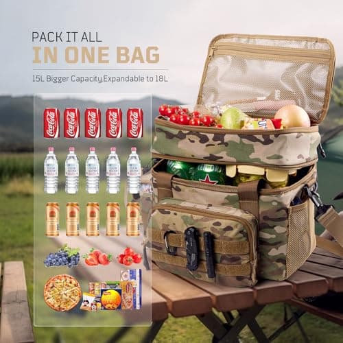1TG Tactical Insulated Lunch Bag, Cooler Bag Thermal Food Delivery Bag Insulated Picnic Lunch Bag Foldable Cool Box for Work Travel Camping Picnic Beach, 18L-24L, Camo — view 2