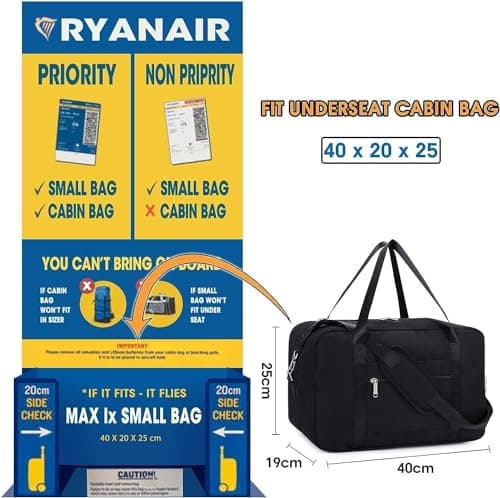 for Ryanair Airlines Cabin Bag 40x20x25 Underseat Foldable Travel Duffel Bag Holdall Tote Carry on Hand Luggage Overnight for Women and Men 20L — view 2