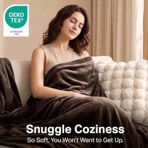Oxford Homeware Fleece Blanket Sofa Throw Cuddly Reversible Soft Throws for Bed, Couch, Settee, Travel Lightweight and Breathable Blanket fit All Season (Brown, Throw/Single) — view 3