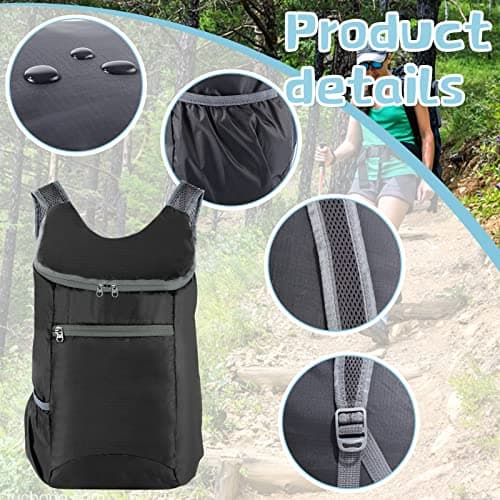 HuaJiao Foldable Backpack, Lightweight Water-Resistant Daypack, Black — view 4