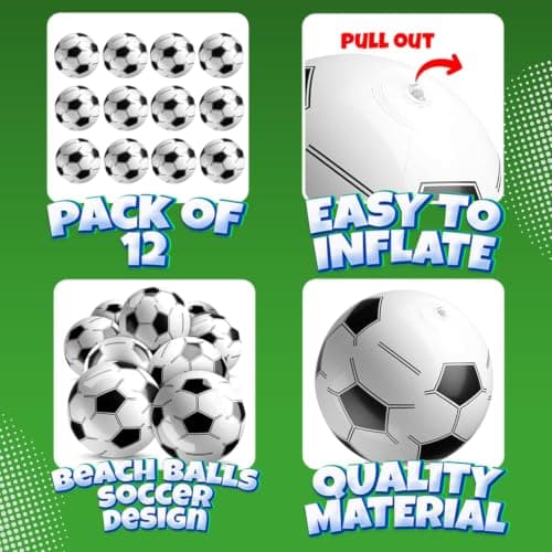 Inflatable Soccer Balls (Pack of 12)16-inch, Soccer Party Beach Balls Bulk — view 2