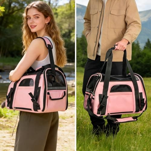 Minifactory Soft-Sided Pet Carrier Bag for Cats & Small Dogs – Foldable Travel Carrier with Breathable Mesh, 4 Storage Pockets, Removable Comfort Pad, Airline Approved (Pink, S) — view 5