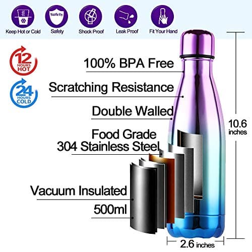 Personalised Insulated Water Bottle Vacuum Flask | Stainless Steel | 12 Hours Hot & 24 Hours Cold | Gifts of Fathers Day Christmas | 500ML / 17oz | Bottles for Hiking Outdoor(Silver-Black) — view 5