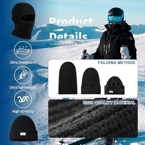 Mayoii Dual-Use Thermal Balaclava, Multifunctional Ski Mask, Elastic Balaclavas for Men, Warm Windproof Mens Beanie Hat, Winter Hat for Outdoor Sports (UK, Alpha, One Size, Black) — view 4