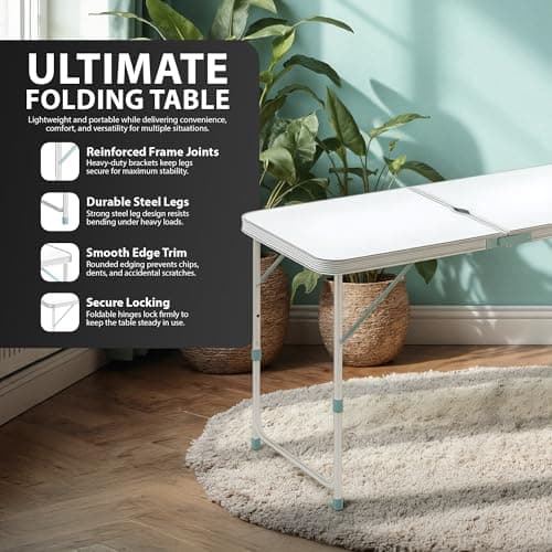 ZENO Folding Table 4FT 1.2M | Camping Table | Adjustable & Portable Folding Tables Great for Garden, Picnic, Party, BBQ, Office | Aluminium Camping Tables That Fold Up With Parasol Hole — view 4
