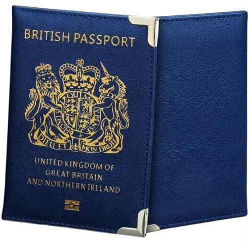 ORCHIDS British Passport Wallet PU Leather Passport Holder Cover for Men and Women (Blue)