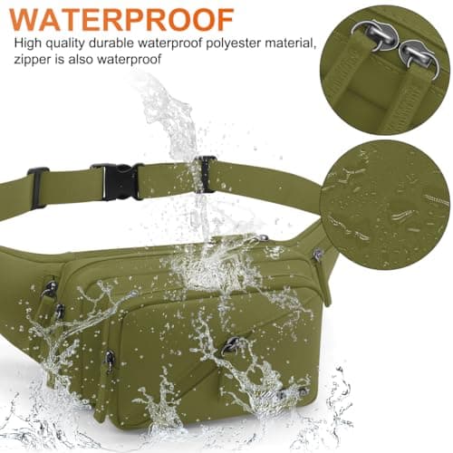 REETEE Bum Bag Fanny Pack Men Women Water Resistant Waist Packs Sports Waist Bag with Bottle Holder, Walking Waist Pack Bumbag with Adjustable Belt for Running Travel Cycling Outdoor Sport (Green) — view 3