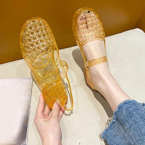 Summer Sandals,Clear Glitter Jelly Sandal for Woman Casual Slip on Summer Holiday Beach Jelly Fashion Waterproof Flat Sandals Shoes Outdoor Sport Casual Shoes for Walking, Travelling, Poolside — view 5