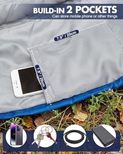Maraiss 4 Season Double Sleeping Bag, King Size Camping Sleeping Bag for Adults Complete with Pillow and Internal Pocket Suitable for Hiking Indoor Outdoor Activities Blue — view 6