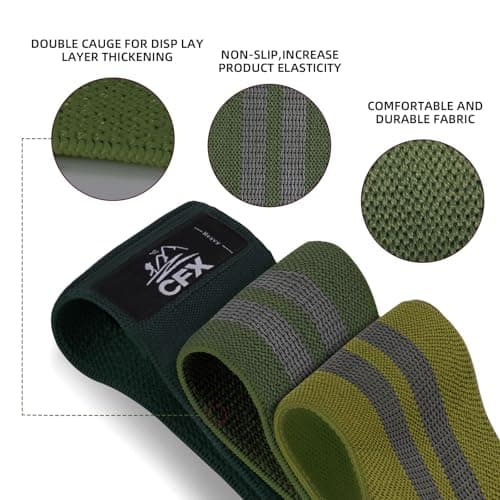 CFX Resistance Bands Set, Exercise Bands with Non-Slip Design for HIPS & Glutes, 3 Levels Workout Bands for Women and Men, Booty Bands for Home Fitness, Yoga, Pilates (Military Green Set) — view 3