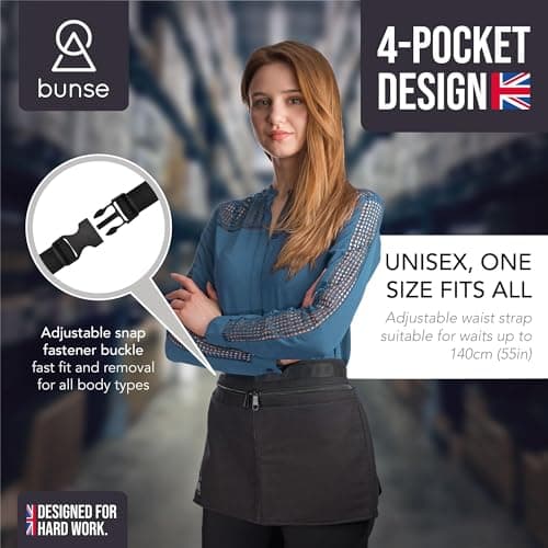 Bunse 4 Pocket Market Trader Money Belt | Denim Trader Belt | Money Apron | Traders Adjustable Waist Strap Anti-Theft Wallet Apron Pouch for Restaurants Festivals Fetes & Sports Clubs (Black, Qty 1) — view 6